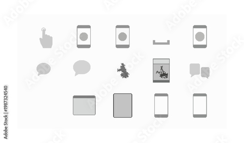 Modern smartphone and mobile app line icons set with touch payment chat report and device interface vector collection