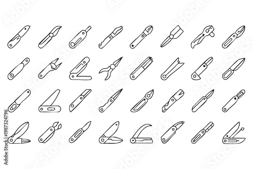 Construction tools icons, pliers cutter knife repair symbol set
