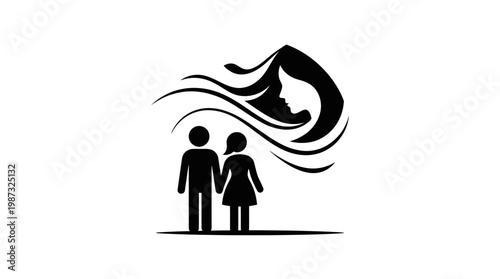 Couple with Woman's Silhouette Abstract Concept