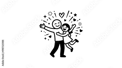 Father and Daughter Embrace with Hearts and Stars