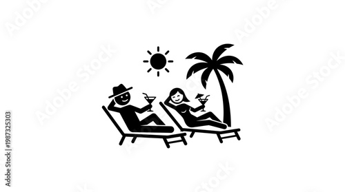 Couple Relaxing on Beach Chairs in Silhouette