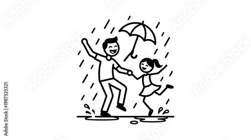 Father And Daughter Dancing In The Rain