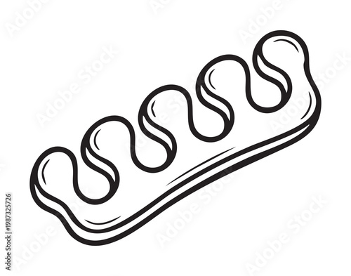 Foam toe separator signals athome pedicure and footcare routine, soft foam grooves holding toes apart for nail polish application, clean white backdrop, spa accessory vibe, relaxation and grooming