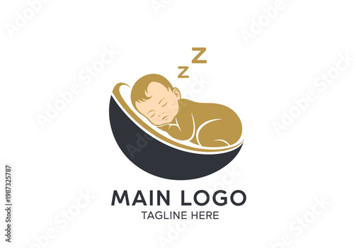 Sleeping Baby Logo Template - Minimalist Newborn Care and Pediatric Brand Identity Icon