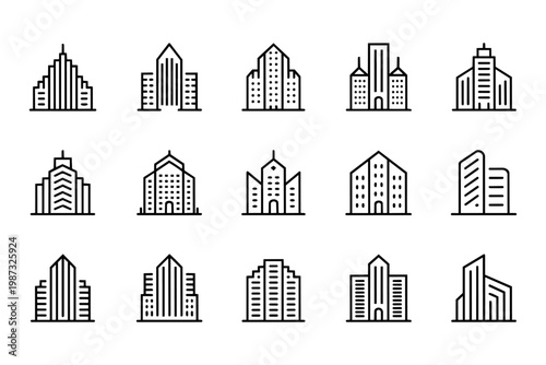Foto Selection of minimalist architectural building icons representing urban skyscrapers