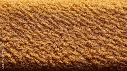 Close-up of yellow knitted fabric with detailed weave pattern, perfect for textile backgrounds, cozy concepts, and design applications.