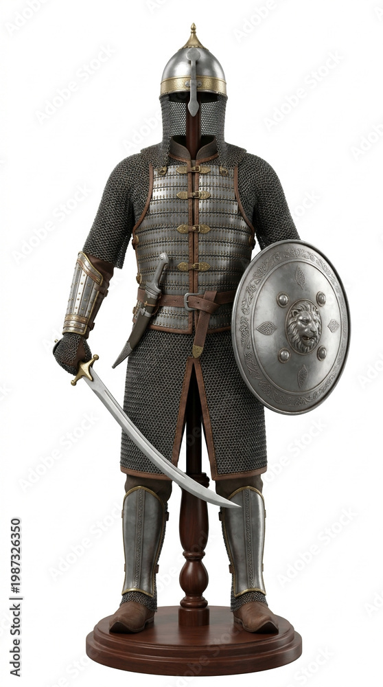 Naklejka premium Medieval Warrior in Full Armor with Shield