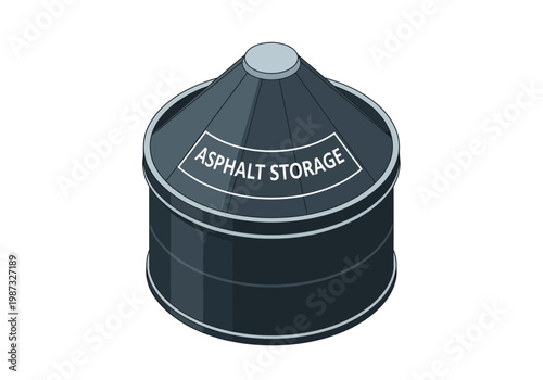 Isometric vector illustration of a dark asphalt storage container