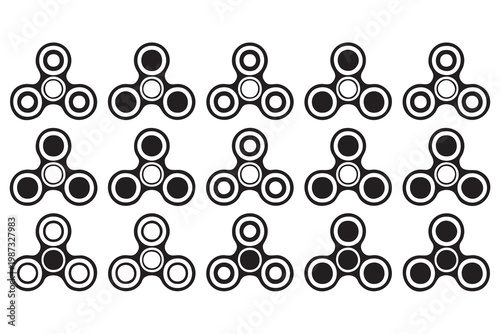 Fidget spinner line and solid icon set with stress relief gadget symbols for relaxation