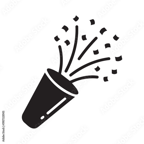 A black and white image of a confetti popper