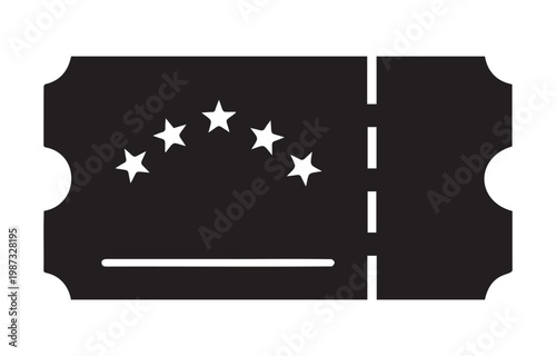 A black and white image of a ticket with stars