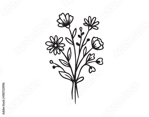 Canvastavla Solitary meadow flower with slender stem and simple petals, intimate botanical s