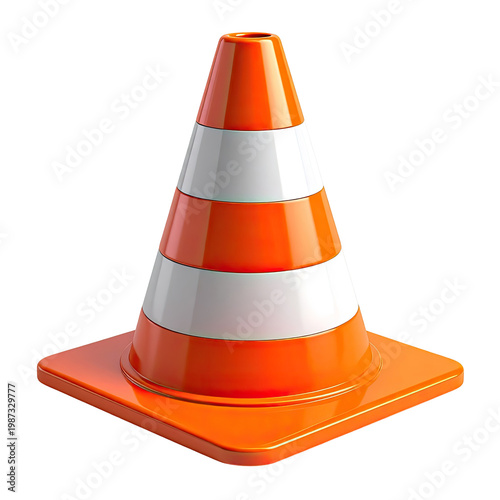 Bright orange traffic cone with white stripes on a black background
