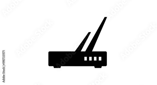 Black silhouette of a wireless router with antennas.