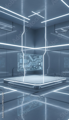 Futuristic Laboratory with Neon Lights