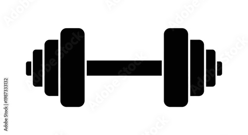 Black silhouette of a weightlifting dumbbell isolated on white background.