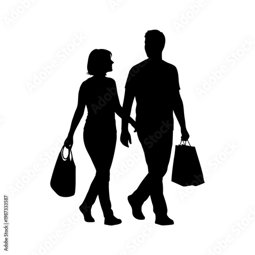 A couple walking together with shopping bags in hand