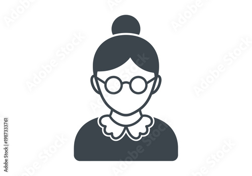 Elderly Woman Avatar Icon - Grandmother or Senior Lady Minimalist Vector Illustration Isolated on White