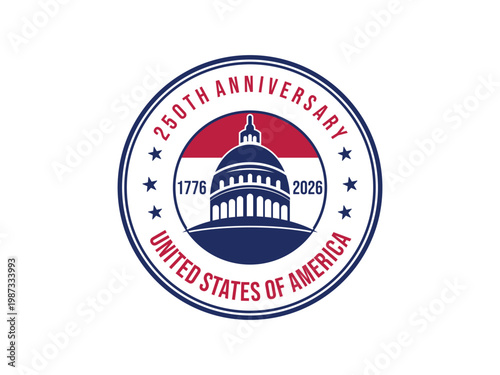 250 years anniversary with capitol building design, isolated on transparent background