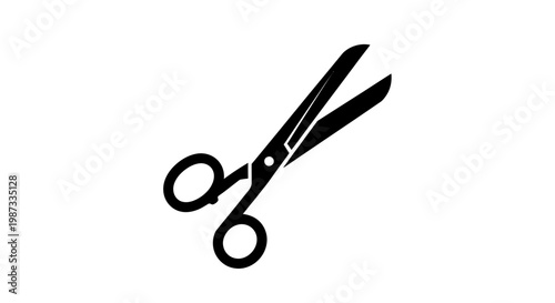 Black silhouette of open scissors on a white background.