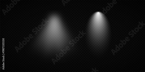 Stage Spotlight Beam Light Effect with Glowing Rays and Concert Theatre Illumination on Transparent Background