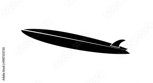 Black surfboard silhouette isolated on white background.