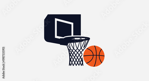 An orange basketball flies toward a professional hoop and net attached to a backboard on a white background, captured mid-shot as a symbol of sport competition and scoring a goal