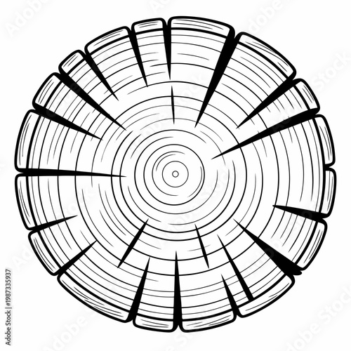 Black and white line tree trunk cross-section cross section