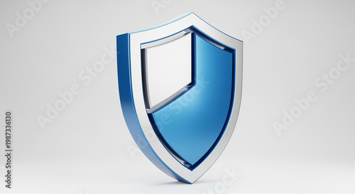 Metallic blue and silver shield security icon for digital protection