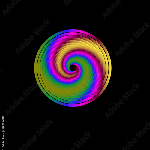 Abstract Colorful Spiral Circle Background with Vibrant Gradient Rings on Black