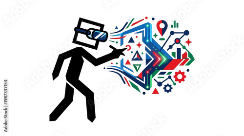 Abstract Person Exploring Virtual Reality
