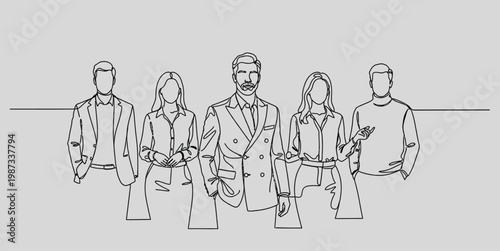 A line drawing of five people standing together, with no faces, symbolizing unity and connection.