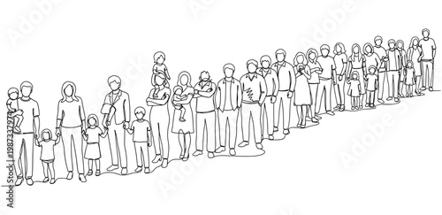 Diverse group of people forming a line for an event.