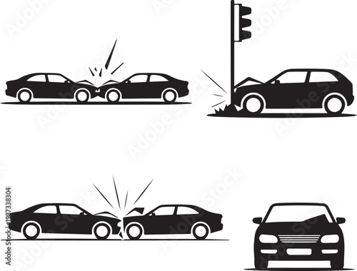 Illustrations of common car accidents and their potential outcomes