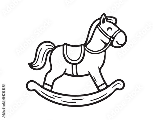 Rocking horse toy wooden nursery centerpiece evoking nostalgic childhood play, handcrafted saddle and rocker with flowing mane and tail, warm natural tones and gentle curves ideal for nursery decor,