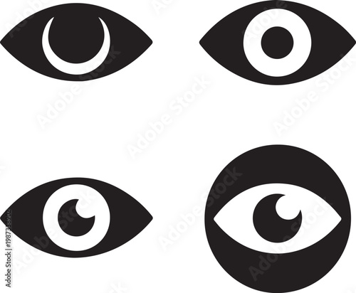 Variations in eye shapes and pupil designs shown in stylized illustrations