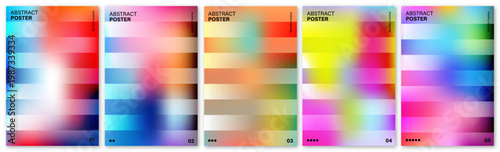 Abstract Poster Set with Blurred Gradient Stripes and Vibrant Fluid Backgrounds, Colorful Defocused Texture Design for Creative Cover, Flyer and Modern Graphic Layout