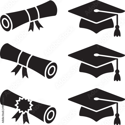 Graduation symbols illustrating achievement and academic success with a broken diploma.
