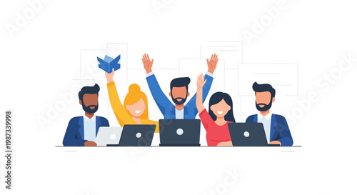 People Celebrating with Laptops.