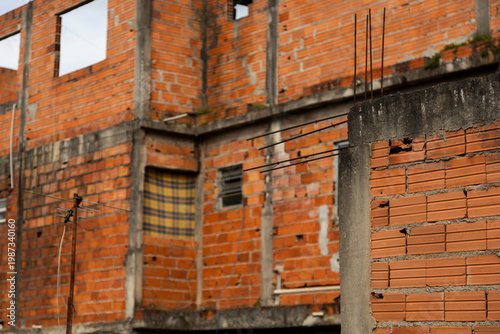 Unfinished brick building construction urban housing detail