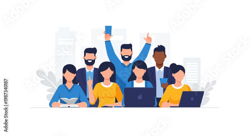 Diverse group of happy people.