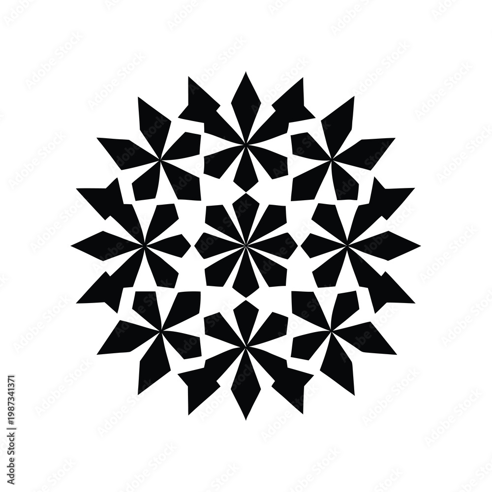 Obraz premium Intricate black geometric snowflake pattern, abstract symmetrical design