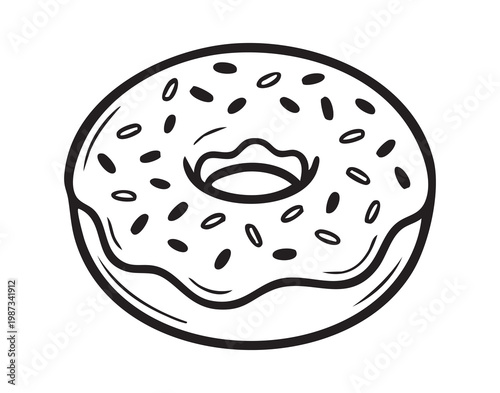 Bright donut design. Cheerful donut graphic featuring vibrant colors and central hole. Lively bakery themed image showcasing glazed donut with multicolored toppings and central opening