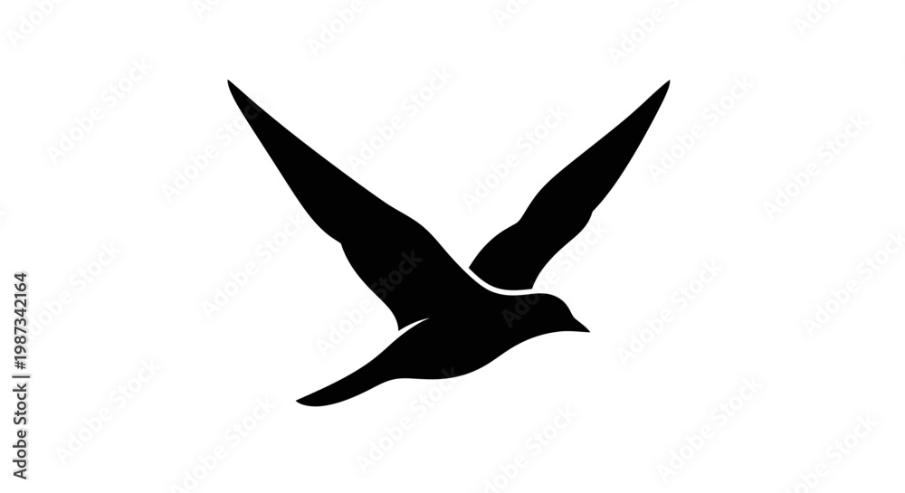 Obraz premium A black bird with outstretched wings soaring against a plain white background, symbolizing freedom and flight.