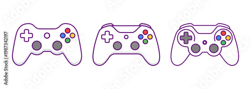 Modern Video Game Controller Icons Set, Wireless Gamepad Joysticks with Buttons and Directional Pad Isolated on White Background, Gaming Tech Vector