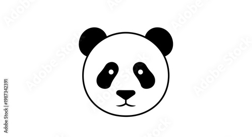 A simple black and white line art illustration of a panda's face, featuring its distinctive black eye patches and ears in a minimalist style.
