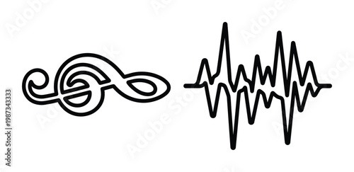 Modern vector illustration featuring a musical treble clef and an audio sound wave. Perfect for music, audio technology, and creative design projects.