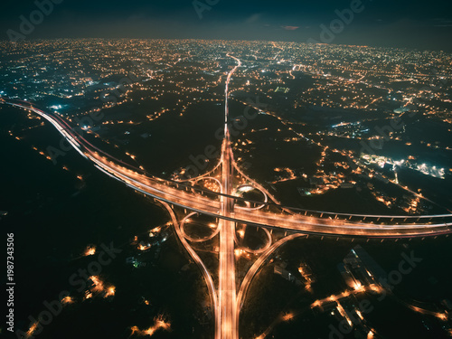 Wallpaper Mural Aerial View of Highway Interchange - Transport concept image, long exposure birds eye view use the drone, shot in Pingzhen Interchange System, Taoyuan, Taiwan. Torontodigital.ca