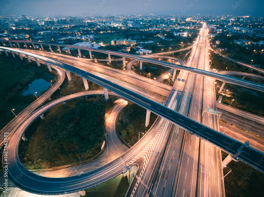 custom made wallpaper toronto digitalAerial View of Highway Interchange - Transport concept image, long exposure birds eye view use the drone, shot in Pingzhen Interchange System, Taoyuan, Taiwan.