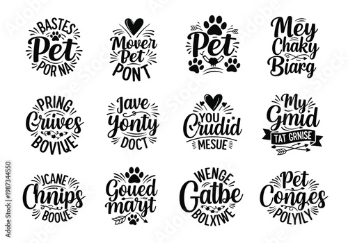 Pet Quote SVG Bundle for T-shirt Design and Cricut - Hand Lettered Dog and Cat Lover Typography Emblems - Set of 12 Decorative Vector Illustrations